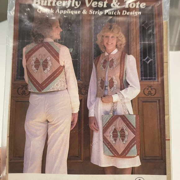 1982 new vintage gingham goose pattern butterfly vest and tote bag Full Size - Picture 2 of 6